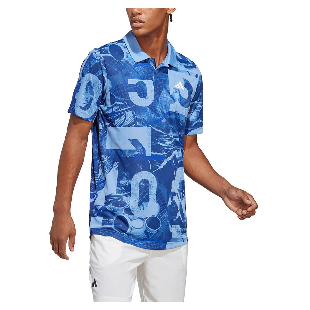 adidas Men`s Club Graphic Tennis Polo Blue Fusion and Lucid Blue