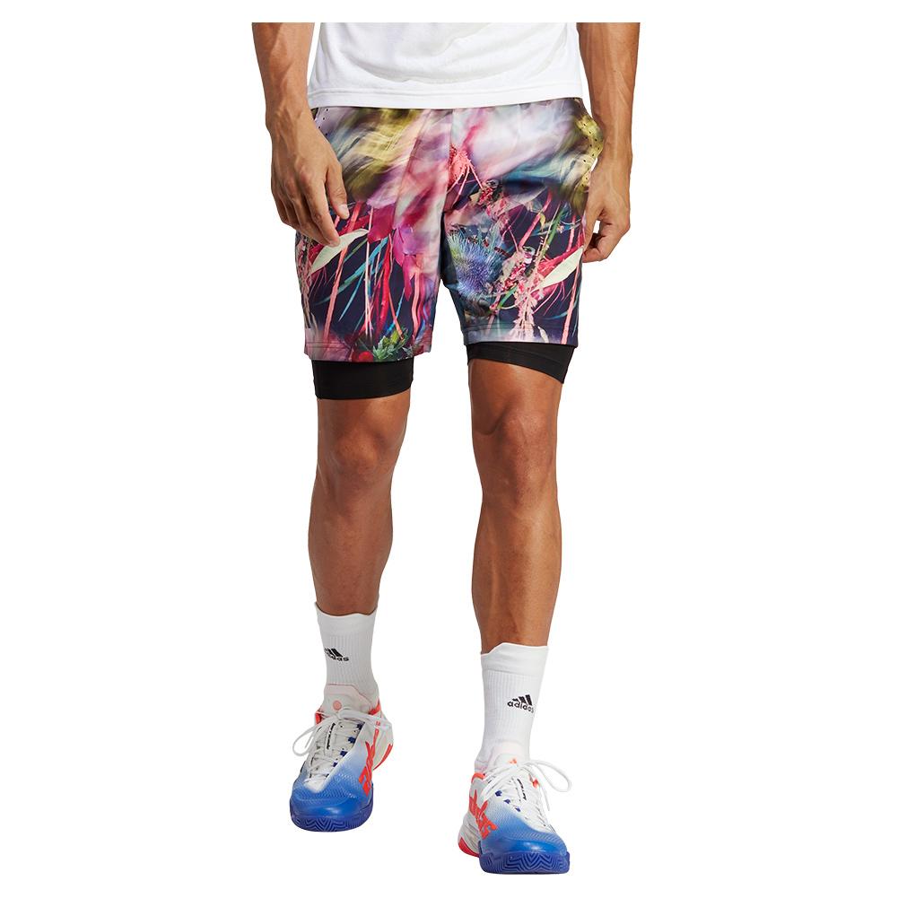 adidas Men`s Melbourne Ergo 7 Inch Printed Tennis Short Multicolor and Black