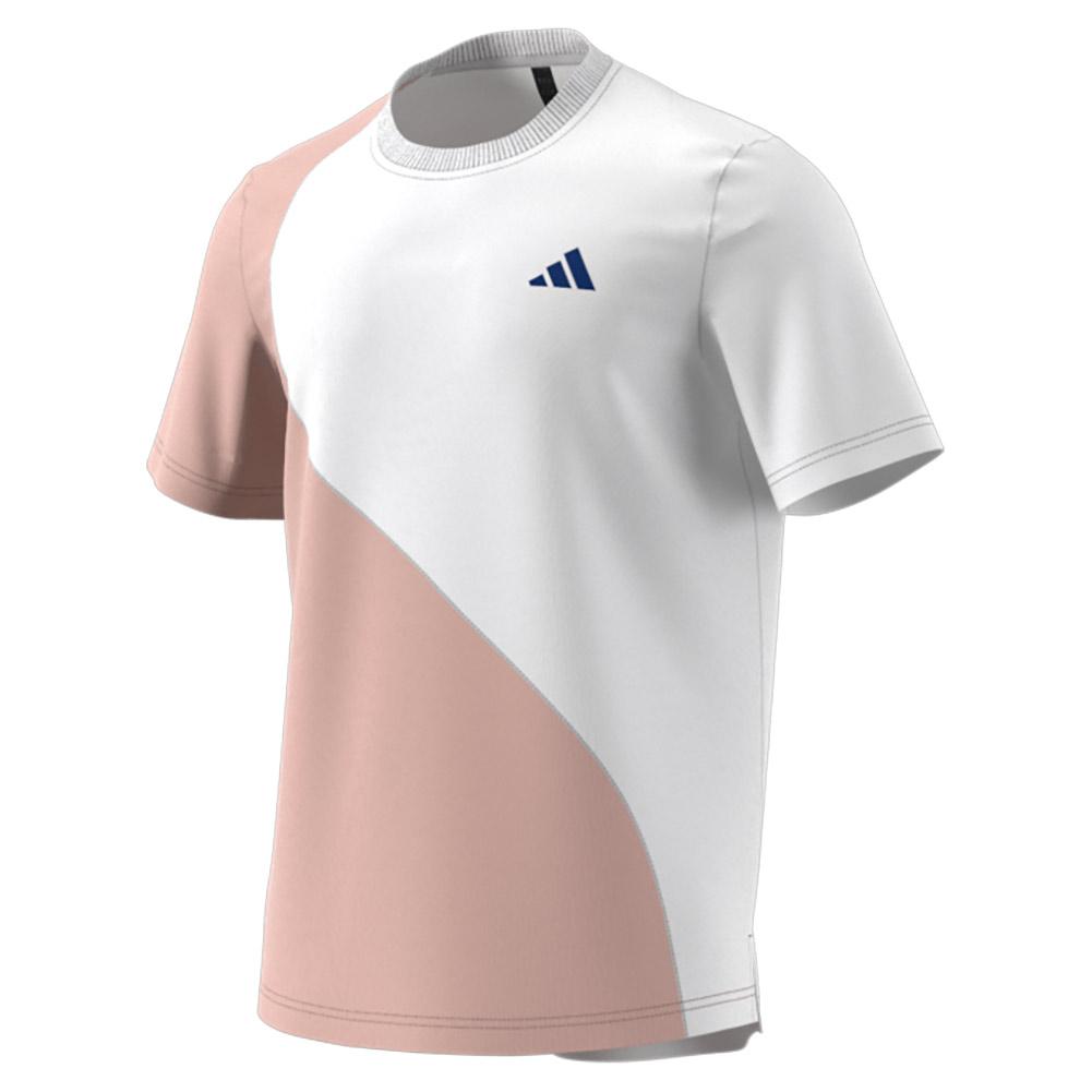 adidas Men`s Clubhouse Premium Classic Colorblock Tennis Top White and  Wonder Taupe