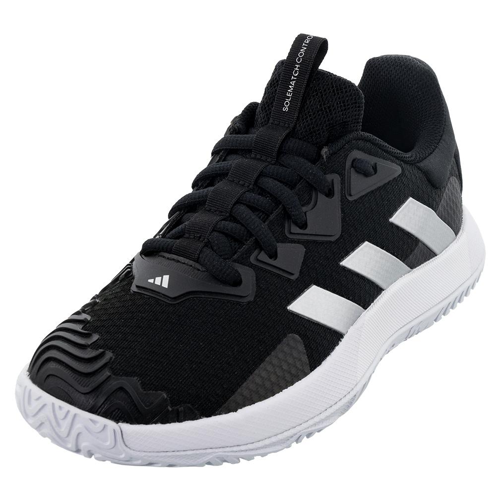 adidas Women`s SoleMatch Control Tennis Shoes Black and Metallic Silver