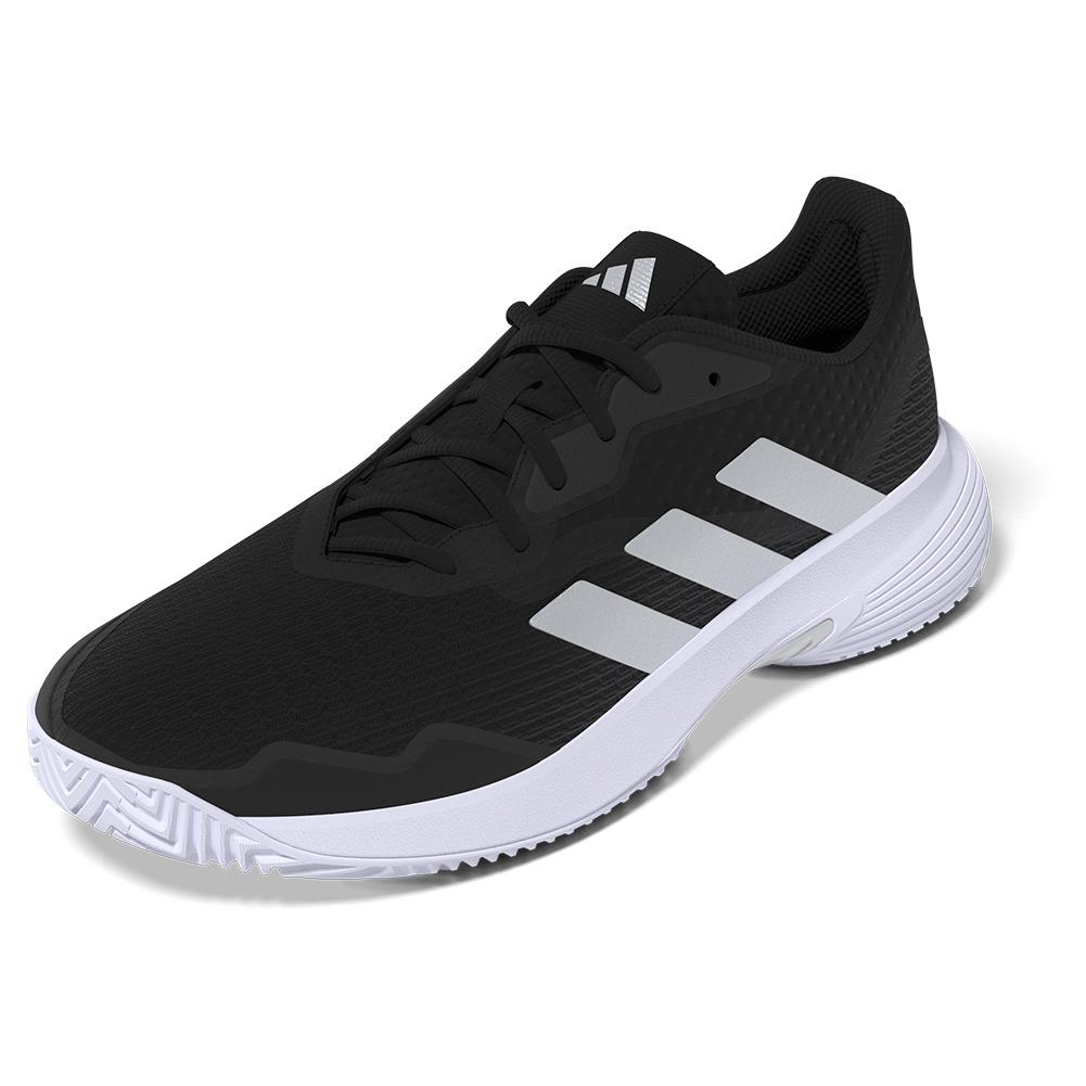 adidas Women`s CourtJam Control Tennis Shoes Black and Metallic Silver