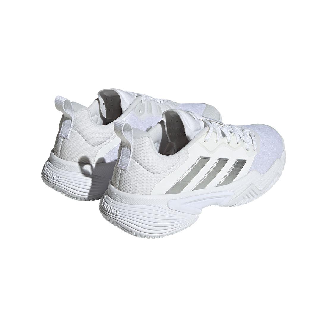 adidas Women`s Barricade Tennis Shoes White and Silver Metallic