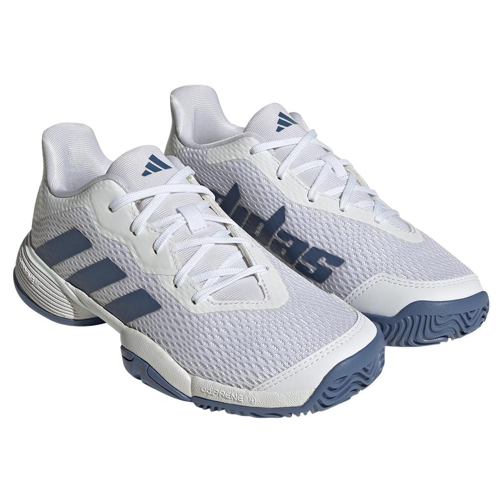 adidas Junior`s Barricade Tennis Shoes White and Crew Blue