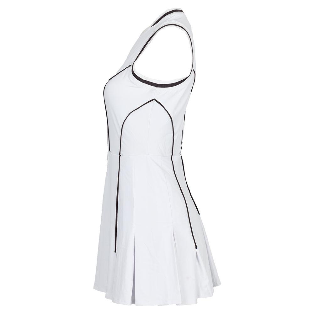 PENGUIN Women`s Short Sleeve V-Neck Piped Tennis Dress with Shelf Bra