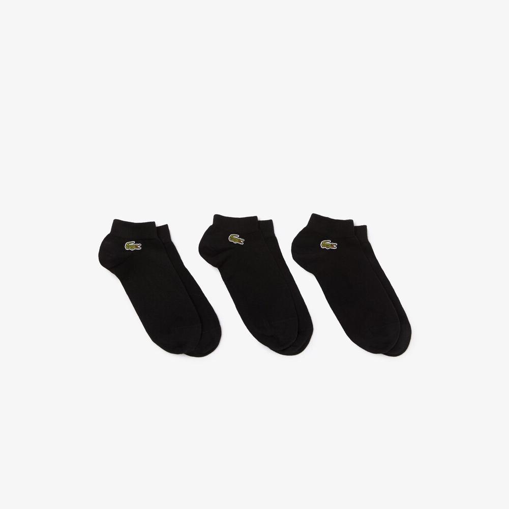 Lacoste Men`s Core Performance Solid Jersey Tennis Ankle Socks 3 Pack Black