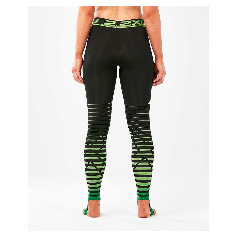 2XU Women`s Power Recovery Compression Tights in Black and Green