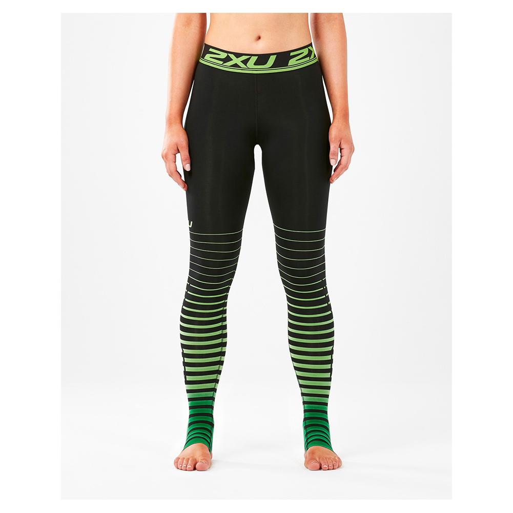 2XU Women`s Power Recovery Compression Tights in Black and Green