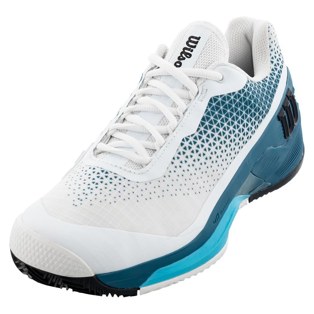 Wilson Men`s Rush Pro 4.0 Clay Tennis Shoes White and Blue Coral